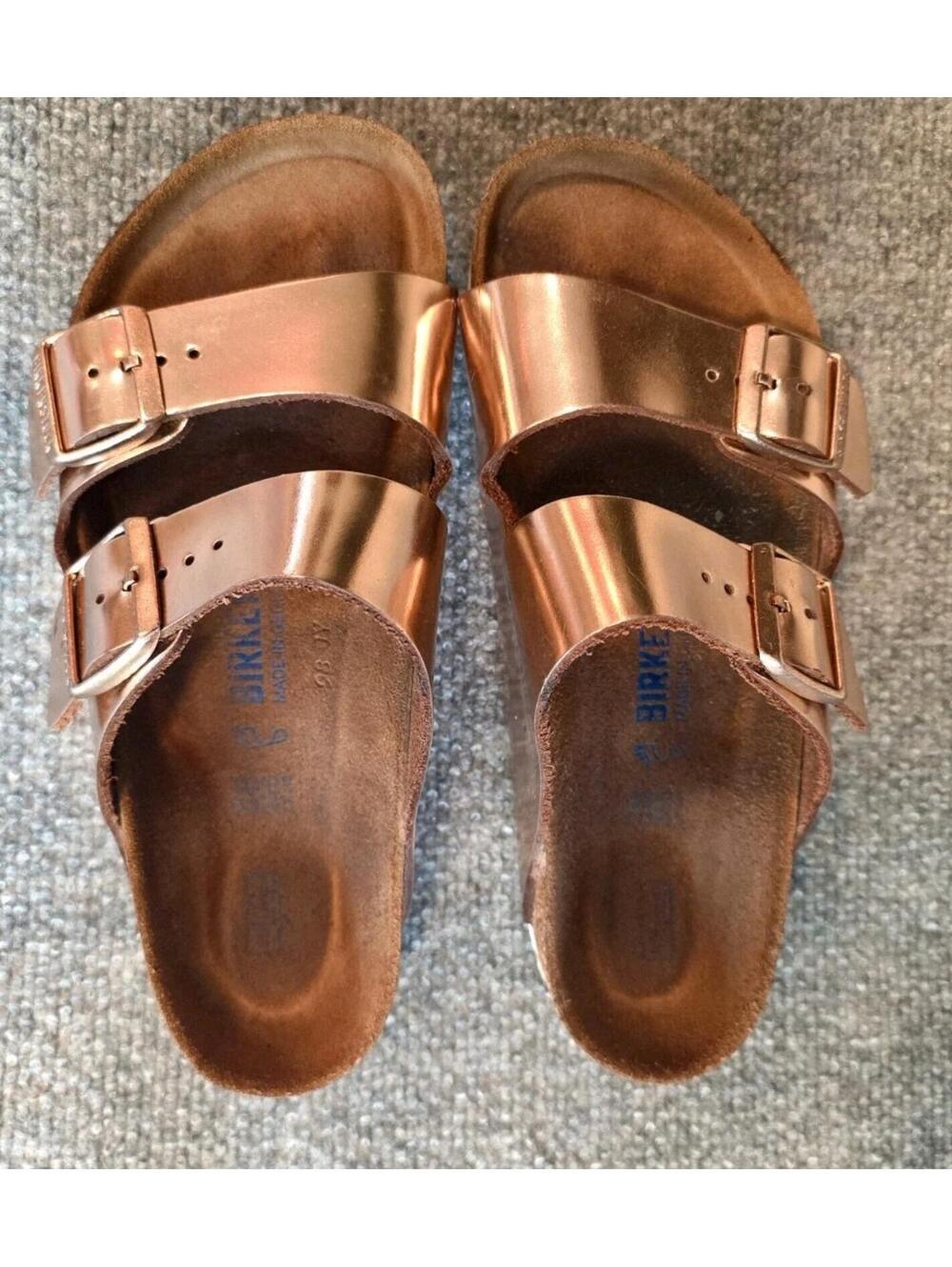 Birkenstock Metallic Copper Arizona BS Slip On Slide Sandals Sz 38 US 7-7.5 - Picture 5 of 12